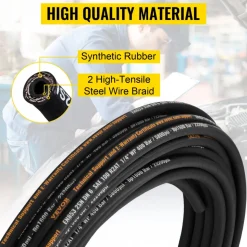VEVOR Hydraulic Hose 3/4 inch x 50 ft, Coiled Hydraulic Hose 3120 PSI, Rubber Hydraulic Hose with 2 High-Tensile Steel Wire Braid, Bulk Hydraulic Hose -20℃ to 140℃, Hydraulic Oil Flexible Hose