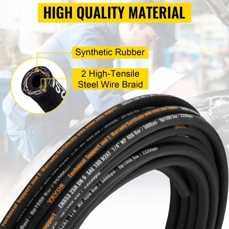 VEVOR Hydraulic Hose 3/4 inch x 50 ft, Coiled Hydraulic Hose 3120 PSI, Rubber Hydraulic Hose with 2 High-Tensile Steel Wire Braid, Bulk Hydraulic Hose -20℃ to 140℃, Hydraulic Oil Flexible Hose