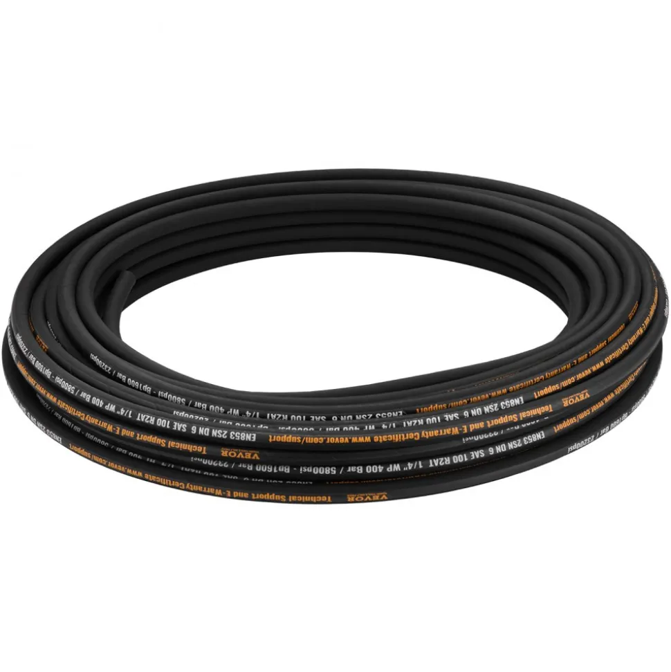 VEVOR Hydraulic Hose 3/4 inch x 50 ft, Coiled Hydraulic Hose 3120 PSI, Rubber Hydraulic Hose with 2 High-Tensile Steel Wire Braid, Bulk Hydraulic Hose -20℃ to 140℃, Hydraulic Oil Flexible Hose