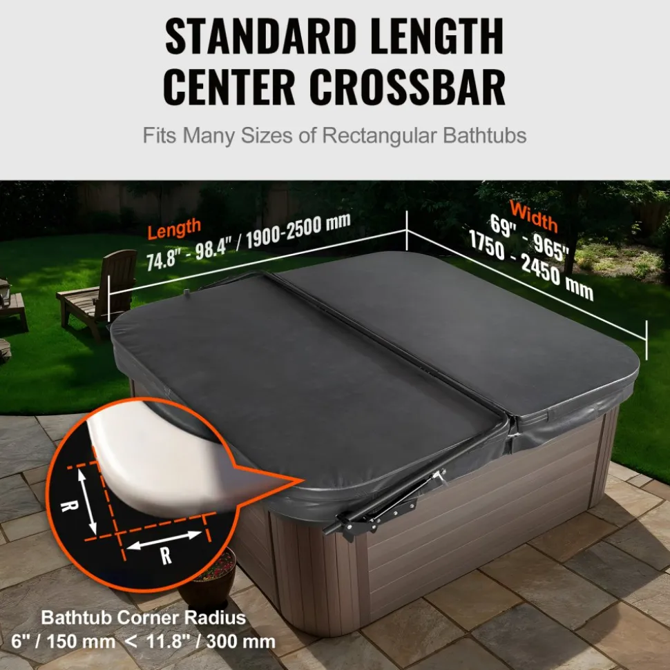 VEVOR Hydraulic Hot Tub Cover Lift, Spa Cover Lift, Adjustable Width from 69 in to 96.5 in, Mounts on Both Top Sides, Compatible with Various Sizes of Rectangular Bathtubs, Hot Tubs and Spas