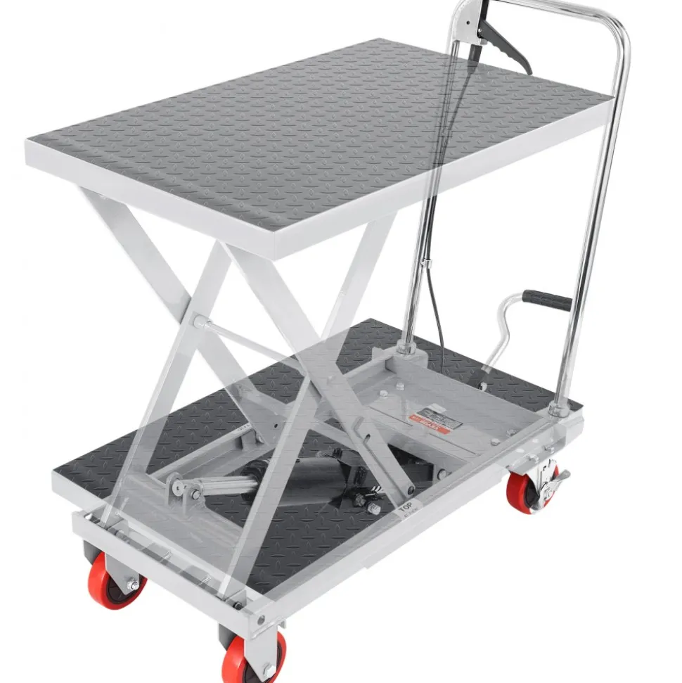 VEVOR Hydraulic Lift Table Cart, 500lbs Capacity 28.5" Lifting Height, Manual Single Scissor Lift Table with 4 Wheels and Non-slip Pad, Hydraulic Scissor Cart for Material Handling, Gray