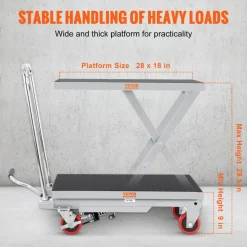 VEVOR Hydraulic Lift Table Cart, 500lbs Capacity 28.5