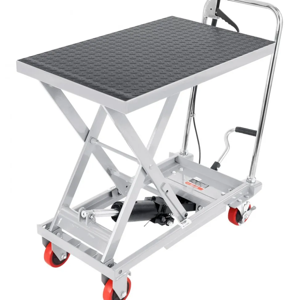 VEVOR Hydraulic Lift Table Cart, 500lbs Capacity 28.5" Lifting Height, Manual Single Scissor Lift Table with 4 Wheels and Non-slip Pad, Hydraulic Scissor Cart for Material Handling, Gray