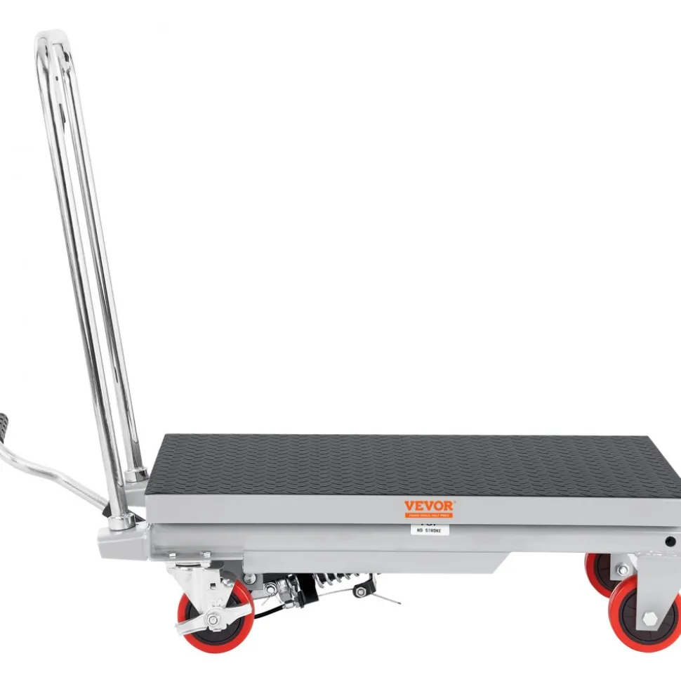 VEVOR Hydraulic Lift Table Cart, 500lbs Capacity 28.5" Lifting Height, Manual Single Scissor Lift Table with 4 Wheels and Non-slip Pad, Hydraulic Scissor Cart for Material Handling, Gray