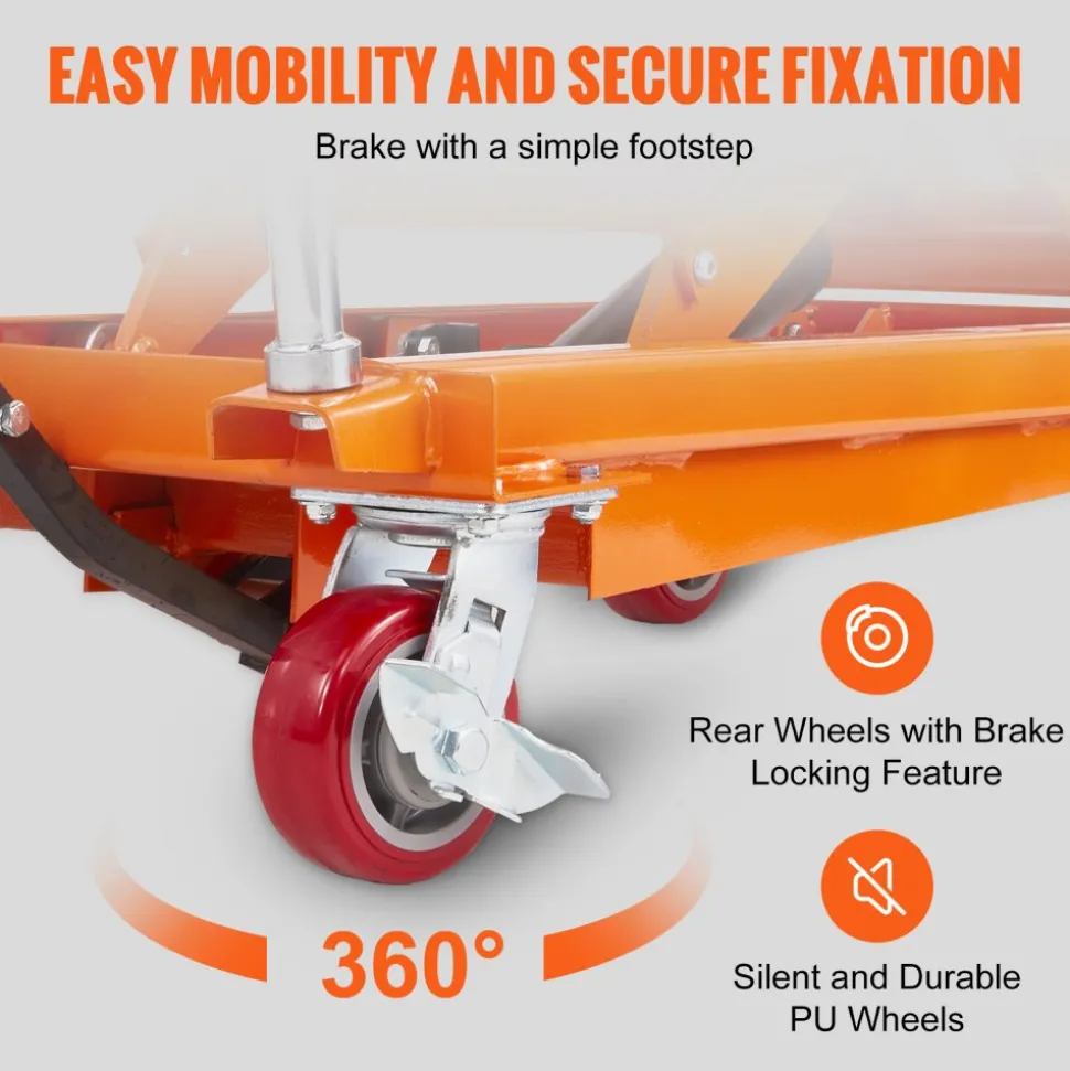 VEVOR Hydraulic Lift Table Cart, 770lbs Capacity 59" Lifting Height, Manual Double Scissor Lift Table with 4 Wheels and Non-slip Pad, Hydraulic Scissor Cart for Material Handling and Transportation