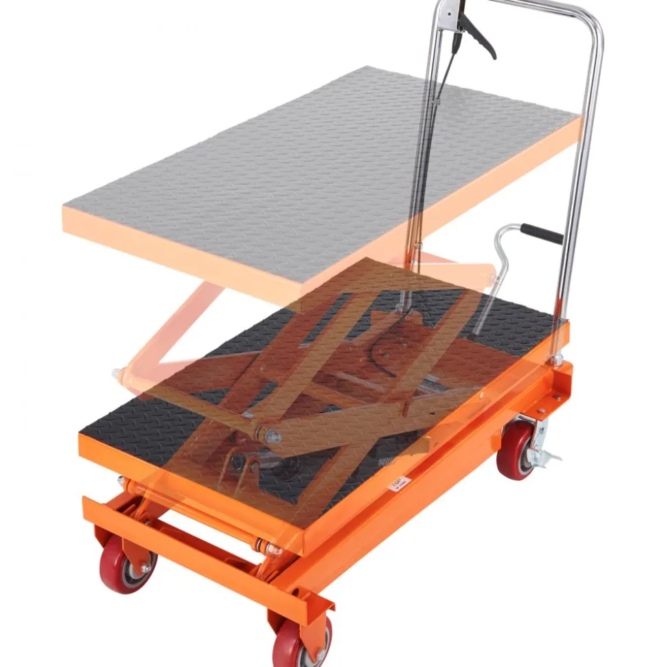 VEVOR Hydraulic Lift Table Cart, 770lbs Capacity 59" Lifting Height, Manual Double Scissor Lift Table with 4 Wheels and Non-slip Pad, Hydraulic Scissor Cart for Material Handling and Transportation