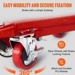 VEVOR Hydraulic Lift Table Cart, 500lbs Capacity 28.5" Lifting Height, Manual Single Scissor Lift Table with 4 Wheels and Non-slip Pad, Hydraulic Scissor Cart for Material Handling, Red