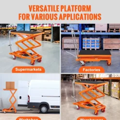 VEVOR Hydraulic Lift Table Cart, 330lbs Capacity 50" Lifting Height, Manual Double Scissor Lift Table with 4 Wheels and Non-slip Pad, Hydraulic Scissor Cart for Material Handling and Transportation