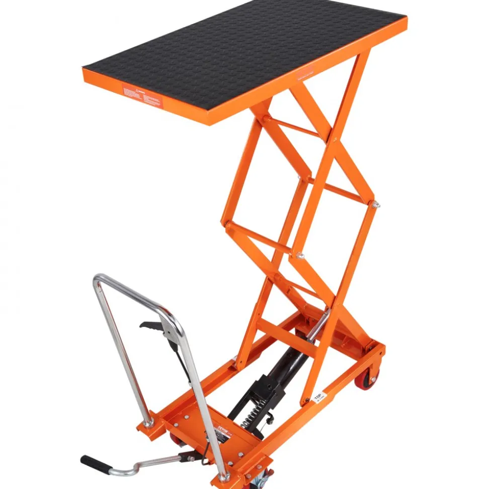 VEVOR Hydraulic Lift Table Cart, 330lbs Capacity 50" Lifting Height, Manual Double Scissor Lift Table with 4 Wheels and Non-slip Pad, Hydraulic Scissor Cart for Material Handling and Transportation