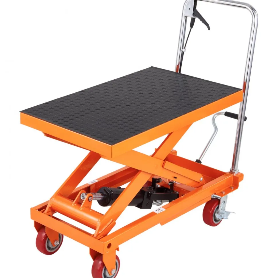 VEVOR Hydraulic Lift Table Cart, 1100lbs Capacity 35.4" Lifting Height, Manual Single Scissor Lift Table with 4 Wheels and Non-slip Pad, Hydraulic Scissor Cart for Material Handling and Transportation