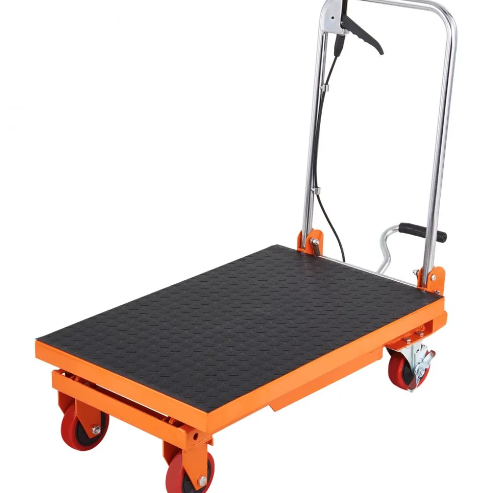 VEVOR Hydraulic Lift Table Cart, 330lbs Capacity 28.5" Lifting Height, Manual Single Scissor Lift Table with 4 Wheels and Non-slip Pad, Hydraulic Scissor Cart for Material Handling and Transportation