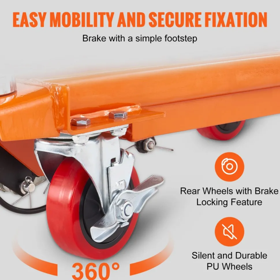 VEVOR Hydraulic Lift Table Cart, 330lbs Capacity 28.5" Lifting Height, Manual Single Scissor Lift Table with 4 Wheels and Non-slip Pad, Hydraulic Scissor Cart for Material Handling and Transportation