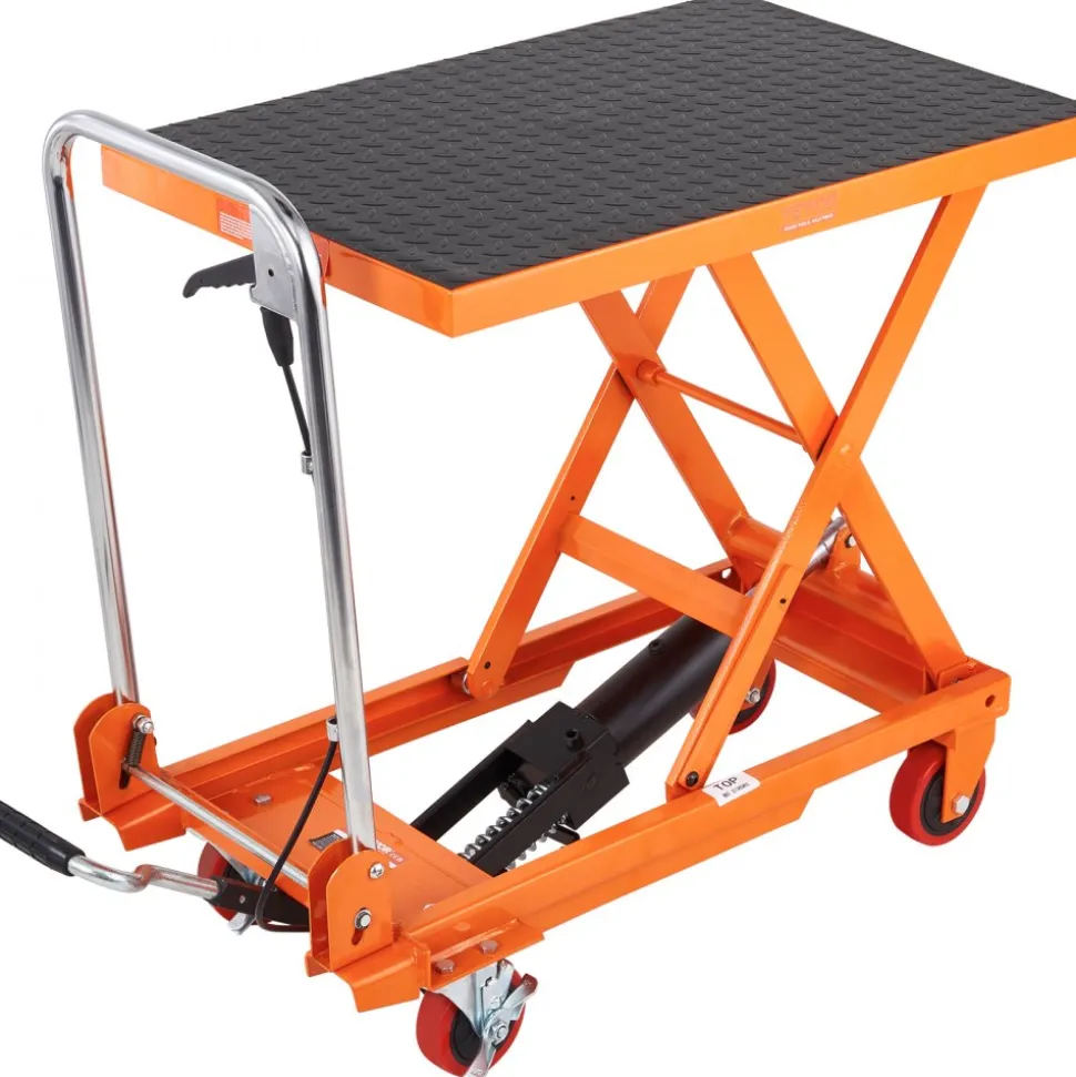 VEVOR Hydraulic Lift Table Cart, 330lbs Capacity 28.5" Lifting Height, Manual Single Scissor Lift Table with 4 Wheels and Non-slip Pad, Hydraulic Scissor Cart for Material Handling and Transportation