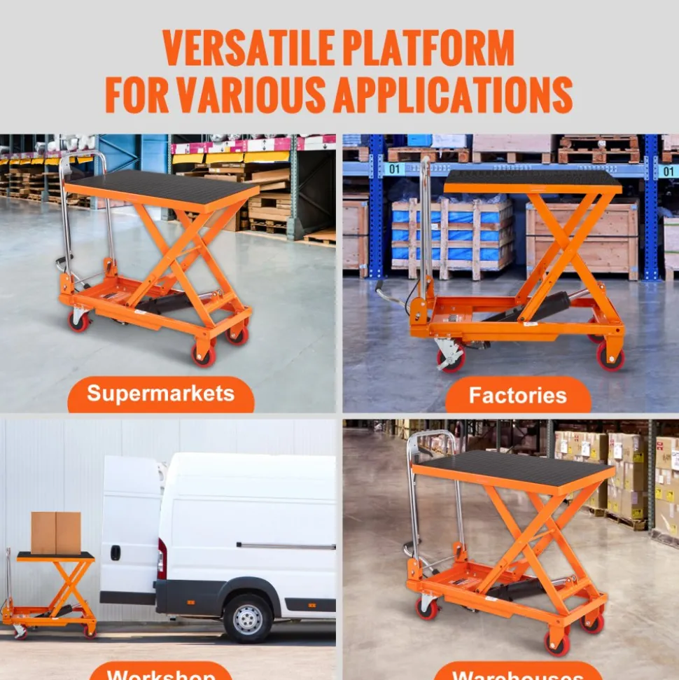 VEVOR Hydraulic Lift Table Cart, 330lbs Capacity 28.5" Lifting Height, Manual Single Scissor Lift Table with 4 Wheels and Non-slip Pad, Hydraulic Scissor Cart for Material Handling and Transportation
