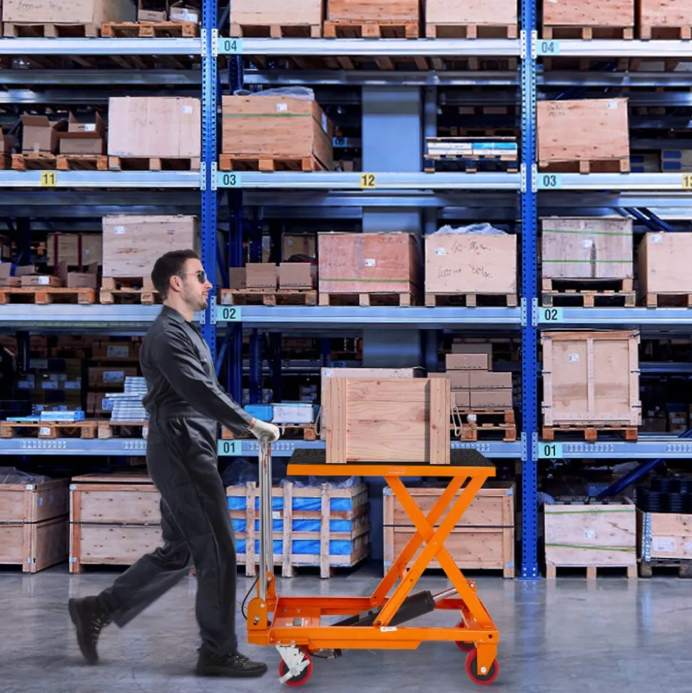 VEVOR Hydraulic Lift Table Cart, 330lbs Capacity 28.5" Lifting Height, Manual Single Scissor Lift Table with 4 Wheels and Non-slip Pad, Hydraulic Scissor Cart for Material Handling and Transportation