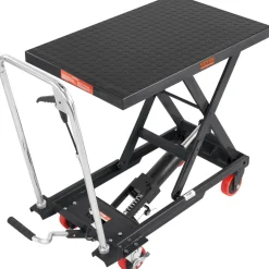VEVOR Hydraulic Lift Table Cart, 500lbs Capacity 28.5" Lifting Height, Manual Single Scissor Lift Table with 4 Wheels and Non-slip Pad, Hydraulic Scissor Cart for Material Handling, Black