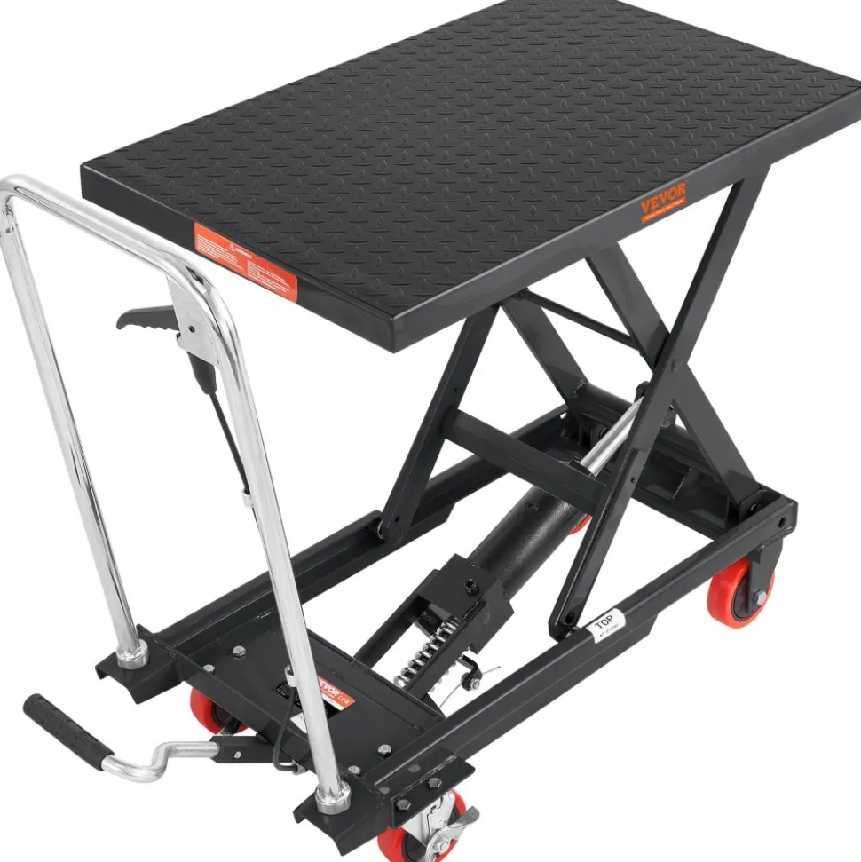 VEVOR Hydraulic Lift Table Cart, 500lbs Capacity 28.5" Lifting Height, Manual Single Scissor Lift Table with 4 Wheels and Non-slip Pad, Hydraulic Scissor Cart for Material Handling, Black