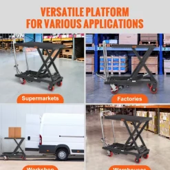 VEVOR Hydraulic Lift Table Cart, 500lbs Capacity 28.5" Lifting Height, Manual Single Scissor Lift Table with 4 Wheels and Non-slip Pad, Hydraulic Scissor Cart for Material Handling, Black