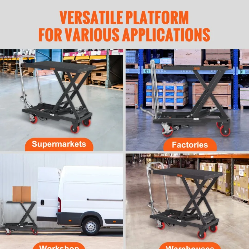 VEVOR Hydraulic Lift Table Cart, 500lbs Capacity 28.5" Lifting Height, Manual Single Scissor Lift Table with 4 Wheels and Non-slip Pad, Hydraulic Scissor Cart for Material Handling, Black
