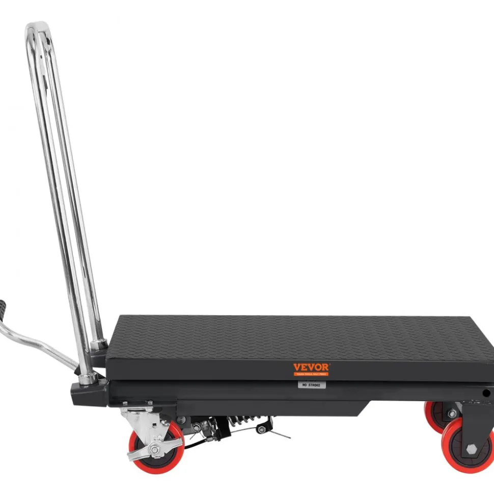 VEVOR Hydraulic Lift Table Cart, 500lbs Capacity 28.5" Lifting Height, Manual Single Scissor Lift Table with 4 Wheels and Non-slip Pad, Hydraulic Scissor Cart for Material Handling, Black