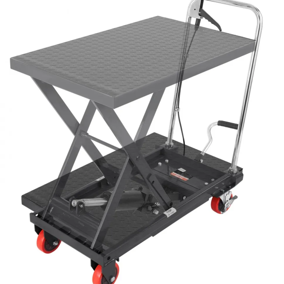 VEVOR Hydraulic Lift Table Cart, 500lbs Capacity 28.5" Lifting Height, Manual Single Scissor Lift Table with 4 Wheels and Non-slip Pad, Hydraulic Scissor Cart for Material Handling, Black