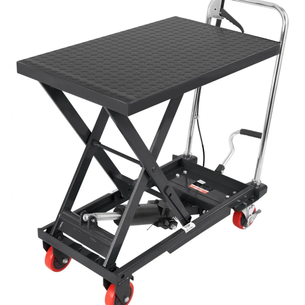 VEVOR Hydraulic Lift Table Cart, 500lbs Capacity 28.5" Lifting Height, Manual Single Scissor Lift Table with 4 Wheels and Non-slip Pad, Hydraulic Scissor Cart for Material Handling, Black