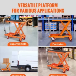 VEVOR Hydraulic Lift Table Cart, 500lbs Capacity 28.5" Lifting Height, Manual Single Scissor Lift Table with 4 Wheels and Non-slip Pad, Hydraulic Scissor Cart for Material Handling, Orange