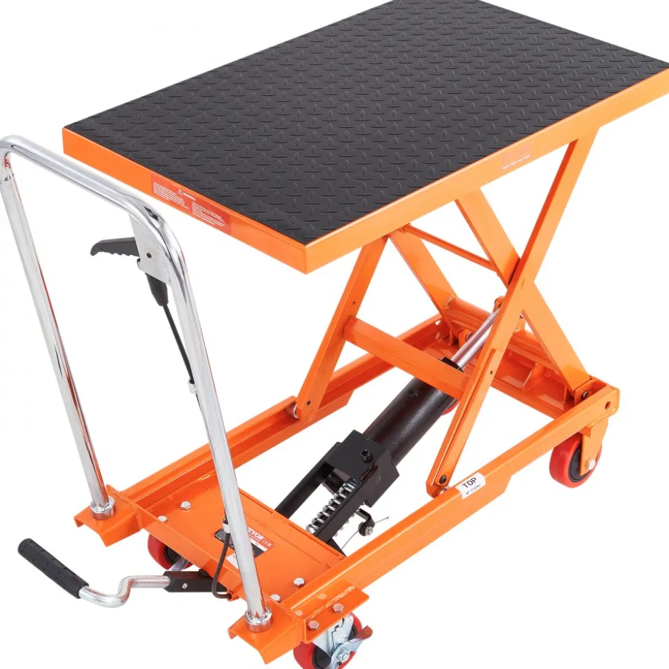 VEVOR Hydraulic Lift Table Cart, 500lbs Capacity 28.5" Lifting Height, Manual Single Scissor Lift Table with 4 Wheels and Non-slip Pad, Hydraulic Scissor Cart for Material Handling, Orange