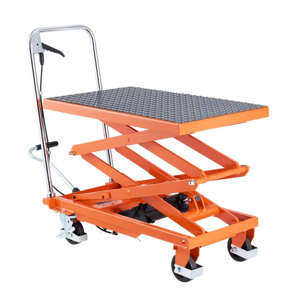 VEVOR Hydraulic Lift Table, 500 lbs Capacity, 47.2" Lifting Height, Double Scissor Lift Table Cart with 4 Wheels and Non-slip Pad, Manual Hydraulic Lifting Cart for Material Handling & Transportation