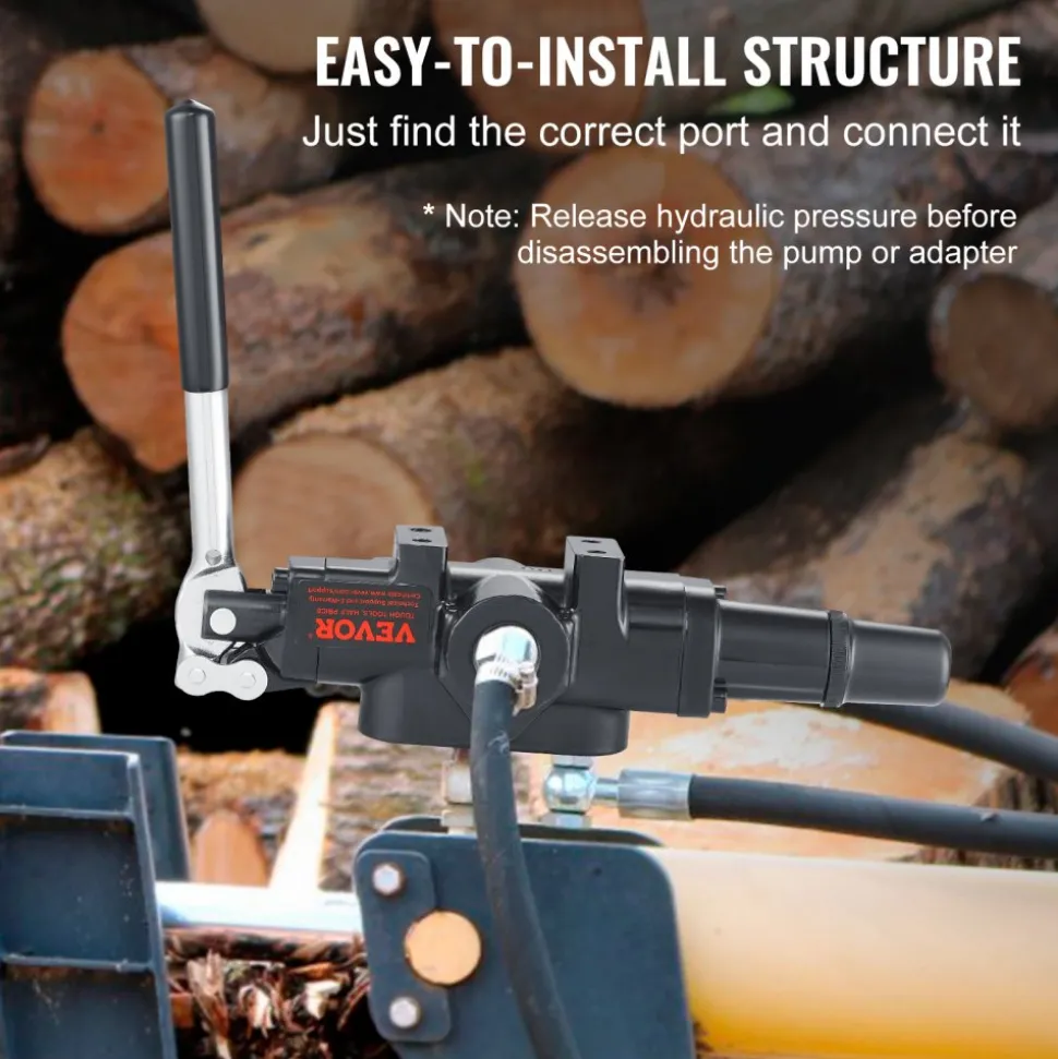 VEVOR Hydraulic Log Splitter Valve 1 Spool, 25 GPM Hydraulic Directional Control Valve, 3626PSI Hydraulic Loader Valve, Hydraulic Joystick Control Valve for Small Tractors, Loaders, Log Splitter