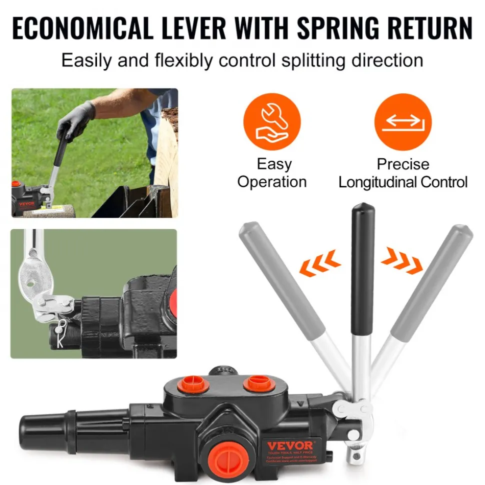 VEVOR Hydraulic Log Splitter Valve 1 Spool, 25 GPM Hydraulic Directional Control Valve, 3626PSI Hydraulic Loader Valve, Hydraulic Joystick Control Valve for Small Tractors, Loaders, Log Splitter