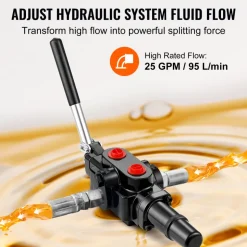 VEVOR Hydraulic Log Splitter Valve 1 Spool, 25 GPM Hydraulic Directional Control Valve, 3626PSI Hydraulic Loader Valve, Hydraulic Joystick Control Valve for Small Tractors, Loaders, Log Splitter