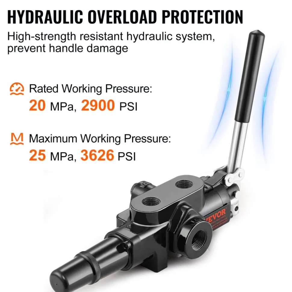 VEVOR Hydraulic Log Splitter Valve 1 Spool, 25 GPM Hydraulic Directional Control Valve, 3626PSI Hydraulic Loader Valve, Hydraulic Joystick Control Valve for Small Tractors, Loaders, Log Splitter