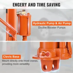 VEVOR Hydraulic Long Ram Jack, 8 Ton Engine Hoist Cylinder with Air Pump and Single Piston Pump, Hydraulic Ram Cylinder Clevis Base for Engine Lift Hoists, Garage/Shop Cranes, Mechanical, Farm