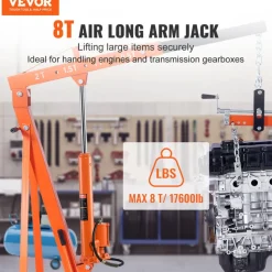 VEVOR Hydraulic Long Ram Jack, 8 Ton Engine Hoist Cylinder with Air Pump and Single Piston Pump, Hydraulic Ram Cylinder Clevis Base for Engine Lift Hoists, Garage/Shop Cranes, Mechanical, Farm