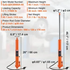 VEVOR Hydraulic Long Ram Jack, 8 Ton Engine Hoist Cylinder with Air Pump and Single Piston Pump, Hydraulic Ram Cylinder Clevis Base for Engine Lift Hoists, Garage/Shop Cranes, Mechanical, Farm