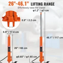VEVOR Hydraulic Long Ram Jack, 8 Ton Engine Hoist Cylinder with Air Pump and Single Piston Pump, Hydraulic Ram Cylinder Clevis Base for Engine Lift Hoists, Garage/Shop Cranes, Mechanical, Farm