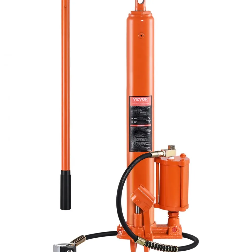 VEVOR Hydraulic Long Ram Jack, 8 Ton Engine Hoist Cylinder with Air Pump and Single Piston Pump, Hydraulic Ram Cylinder Clevis Base for Engine Lift Hoists, Garage/Shop Cranes, Mechanical, Farm
