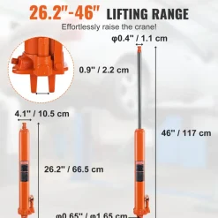 VEVOR Hydraulic Long Ram Jack, 3 Ton Engine Hoist Cylinder with Single Piston Pump And Clevis Base, Hydraulic Ram Cylinder for Engine Lift Hoists, Hydraulic Garage/Shop Cranes, Mechanical, Farm