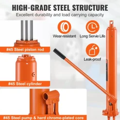 VEVOR Hydraulic Long Ram Jack, 3 Ton Engine Hoist Cylinder with Single Piston Pump And Clevis Base, Hydraulic Ram Cylinder for Engine Lift Hoists, Hydraulic Garage/Shop Cranes, Mechanical, Farm