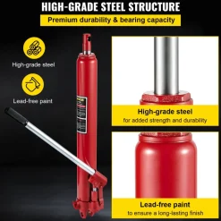 VEVOR Hydraulic Long Ram Jack, 3 Tons/6600 lbs Capacity, with Single Piston Pump and Clevis Base, Manual Cherry Picker with Handle, for Garage/Shop Cranes, Engine Lift Hoist, Red