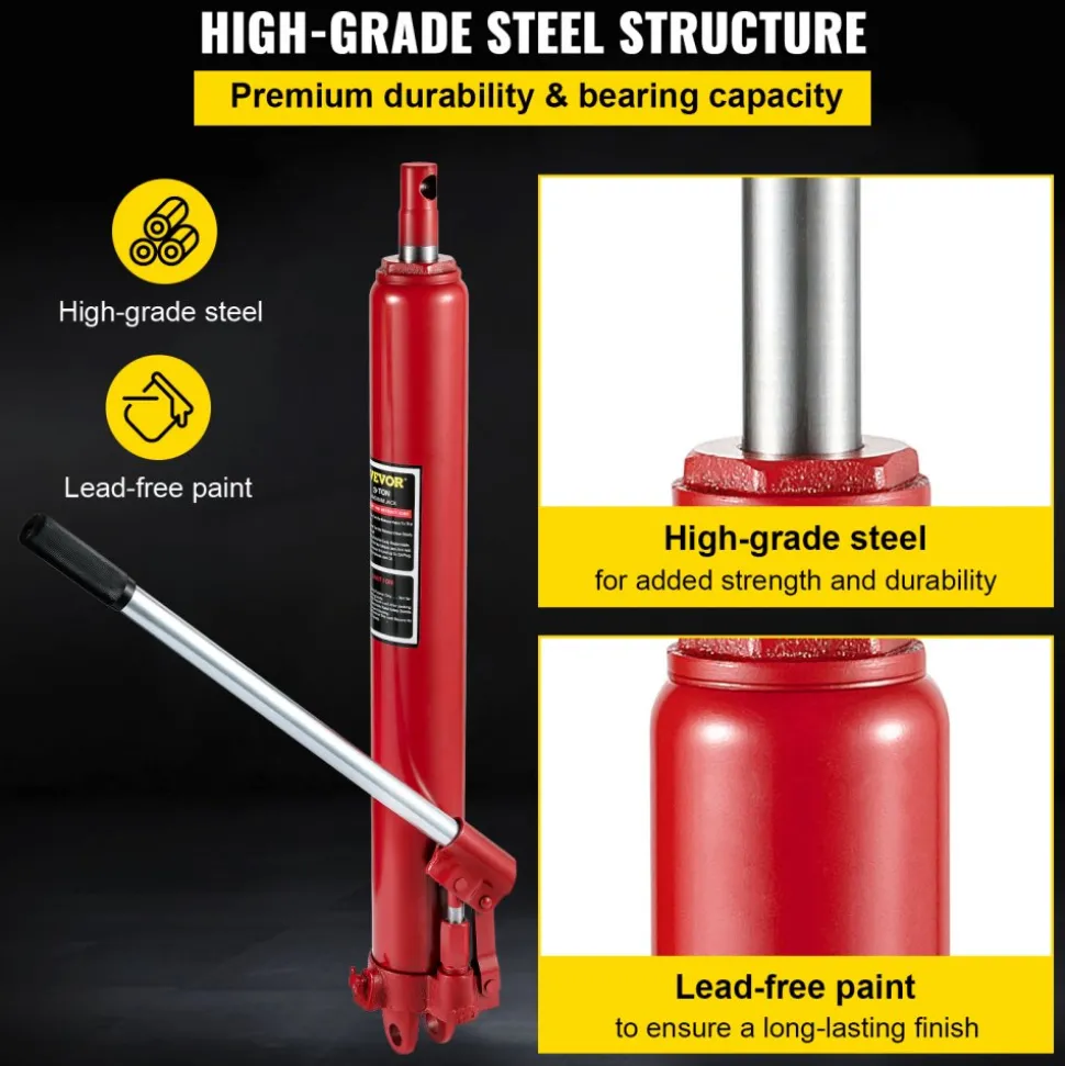 VEVOR Hydraulic Long Ram Jack, 3 Tons/6600 lbs Capacity, with Single Piston Pump and Clevis Base, Manual Cherry Picker with Handle, for Garage/Shop Cranes, Engine Lift Hoist, Red