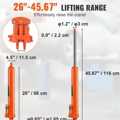 VEVOR Hydraulic Long Ram Jack, 8 Ton Engine Hoist Cylinder with Double Piston Pump And Clevis Base, Hydraulic Ram Cylinder for Engine Lift Hoists, Hydraulic Garage/Shop Cranes, Mechanical, Farm
