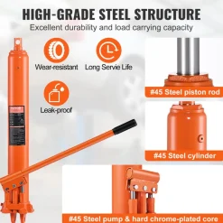 VEVOR Hydraulic Long Ram Jack, 8 Ton Engine Hoist Cylinder with Double Piston Pump And Clevis Base, Hydraulic Ram Cylinder for Engine Lift Hoists, Hydraulic Garage/Shop Cranes, Mechanical, Farm
