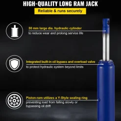 VEVOR Hydraulic Long Ram Jack, 8 Tons/17363 lbs Capacity, with Single Piston Pump and Clevis Base, Manual Cherry Picker with Handle, for Garage/Shop Cranes, Engine Lift Hoist, Blue