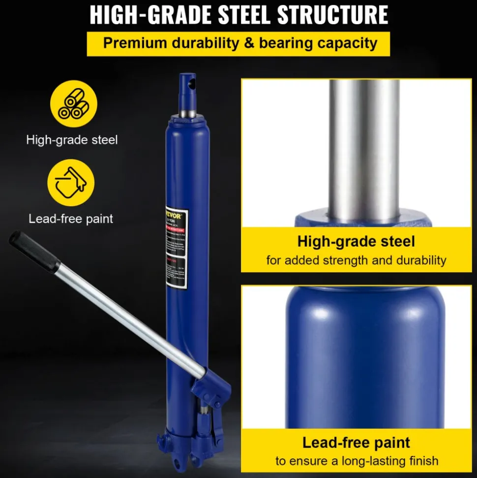VEVOR Hydraulic Long Ram Jack, 8 Tons/17363 lbs Capacity, with Single Piston Pump and Clevis Base, Manual Cherry Picker with Handle, for Garage/Shop Cranes, Engine Lift Hoist, Blue