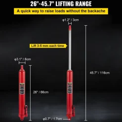 VEVOR Hydraulic Long Ram Jack, 8 Tons/17363 lbs Capacity, with Single Piston Pump and Clevis Base, Manual Cherry Picker with Handle, for Garage/Shop Cranes, Engine Lift Hoist, Red
