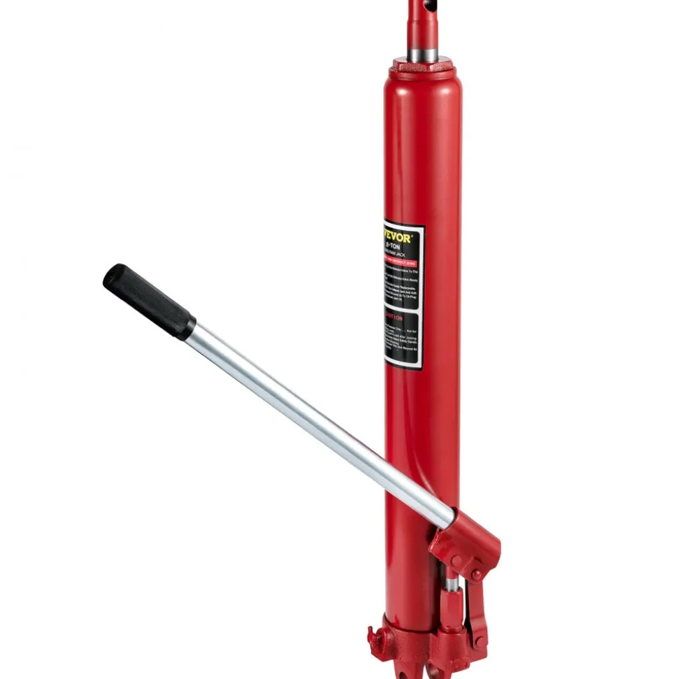 VEVOR Hydraulic Long Ram Jack, 8 Tons/17363 lbs Capacity, with Single Piston Pump and Clevis Base, Manual Cherry Picker with Handle, for Garage/Shop Cranes, Engine Lift Hoist, Red