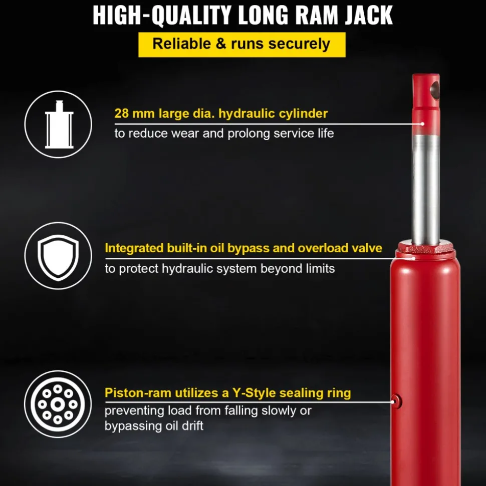 VEVOR Hydraulic Long Ram Jack, 8 Tons/17363 lbs Capacity, with Single Piston Pump and Clevis Base, Manual Cherry Picker with Handle, for Garage/Shop Cranes, Engine Lift Hoist, Red