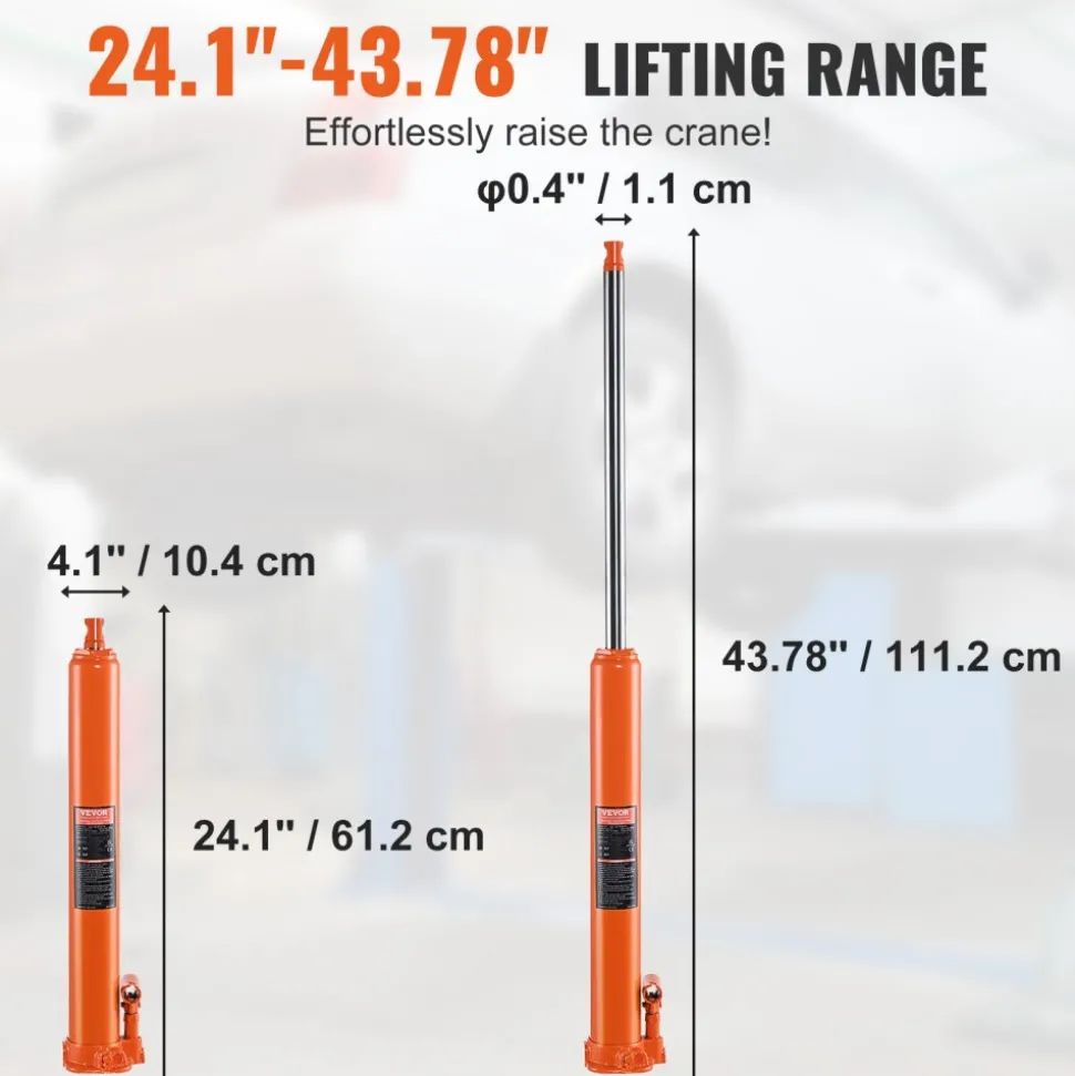 VEVOR Hydraulic Long Ram Jack, 4 Ton Engine Hoist Cylinder with Single Piston Pump And Flat Base, Hydraulic Ram Cylinder for Engine Lift Hoists, Hydraulic Garage/Shop Cranes, Mechanical, Farm